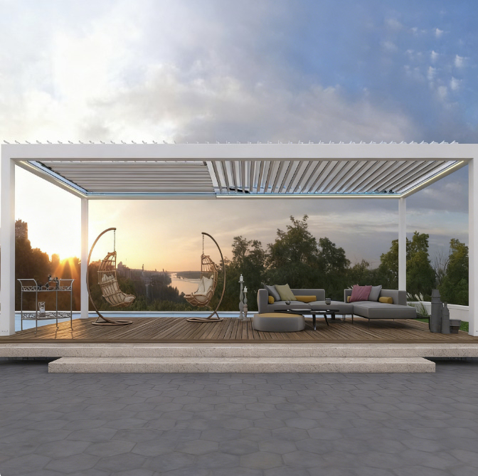 Smart Garden Electric Pergola - Aluminium-Venezianische Pergola, Elektrischer Smarter Wintergarten-Pavillon, Terrassen-Garten-Hotel-Beschattung,