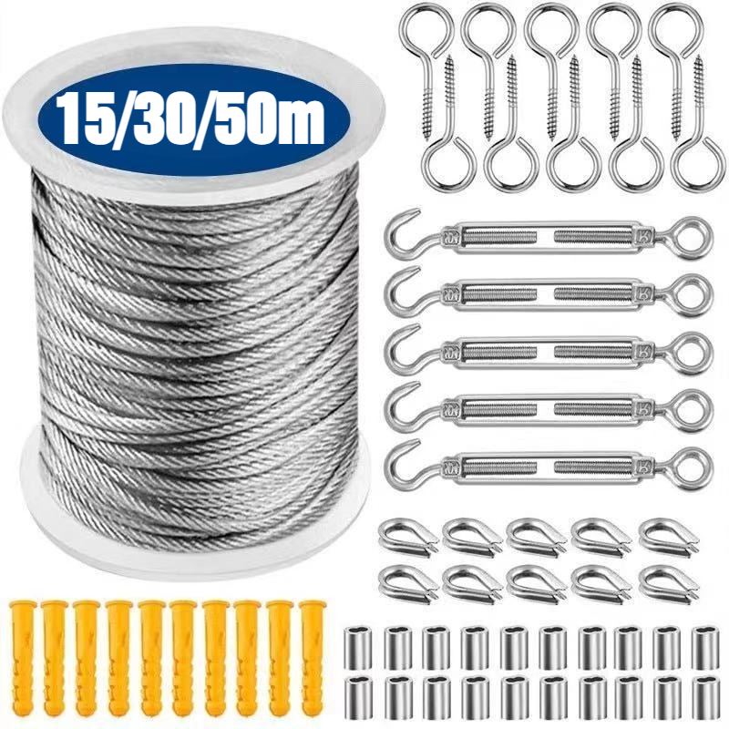 Smart Garden Fence - 15/30/50 m Edelstahl-Kabelseil-Sets, robust, für Garten,